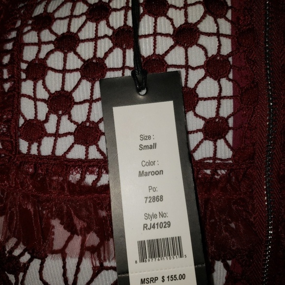 Romeo Juliet‎ Couture Lace Ruffle Mock Neck Bell Sleeve Top Burgundy Small - Picture 5 of 8